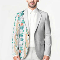 Monstera Tiare Plumeria Blazer Teal Polynesian Pattern LT01 - Polynesian Pride