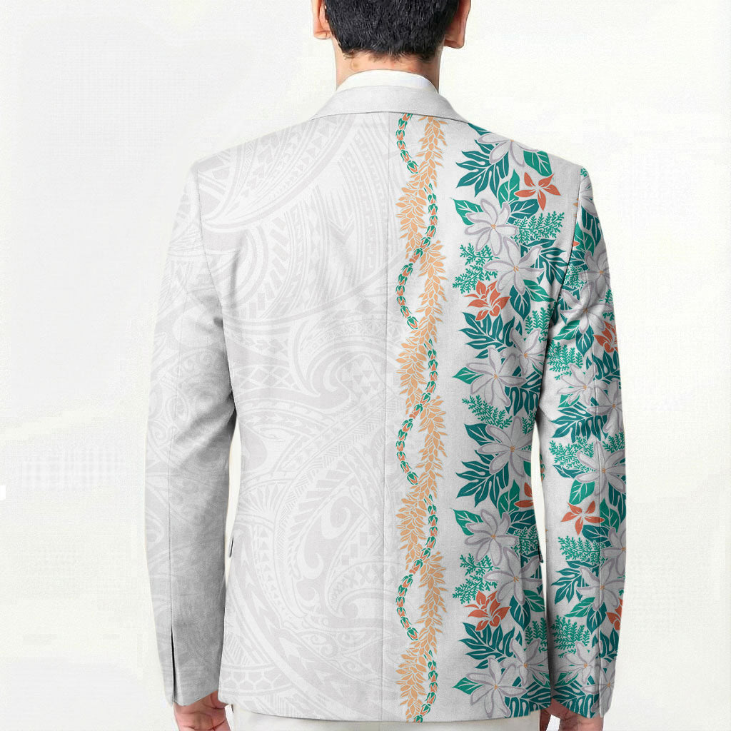 Monstera Tiare Plumeria Blazer Teal Polynesian Pattern LT01 - Polynesian Pride