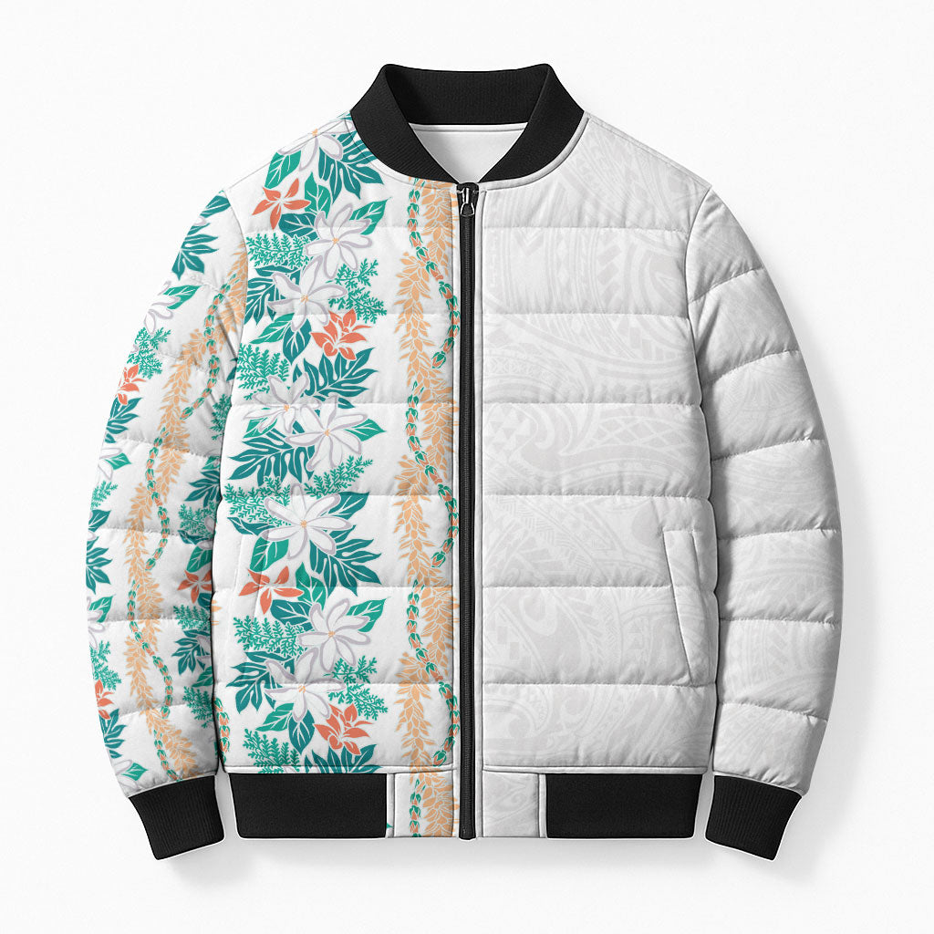 Monstera Tiare Plumeria Bomber Puffer Jacket Teal Polynesian Pattern LT01 Unisex Teal - Polynesian Pride