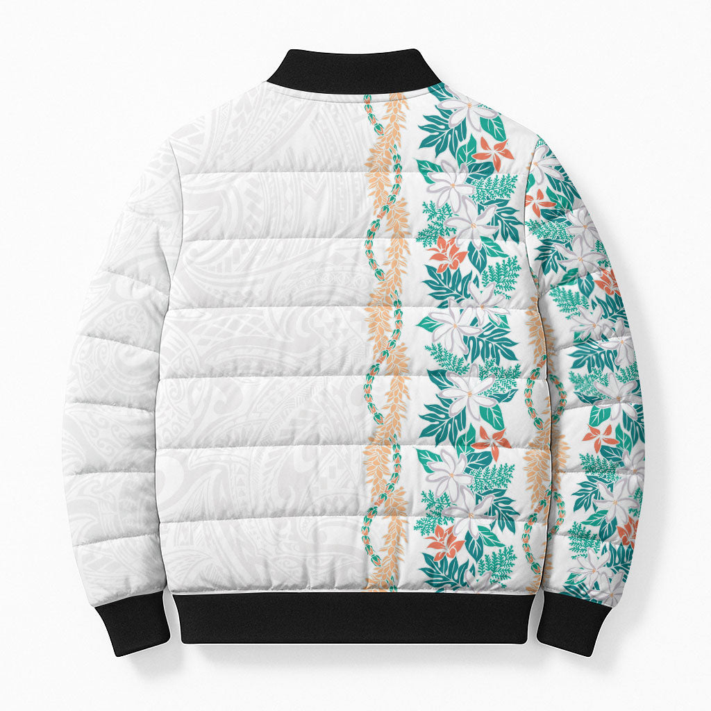 Monstera Tiare Plumeria Bomber Puffer Jacket Teal Polynesian Pattern LT01 - Polynesian Pride
