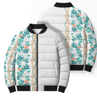 Monstera Tiare Plumeria Bomber Puffer Jacket Teal Polynesian Pattern LT01 - Polynesian Pride