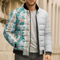 Monstera Tiare Plumeria Bomber Puffer Jacket Teal Polynesian Pattern LT01 - Polynesian Pride