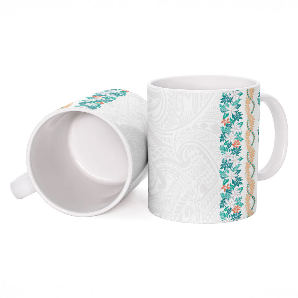 Monstera Tiare Plumeria Ceramic Mug Teal Polynesian Pattern LT01 - Polynesian Pride