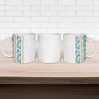 Monstera Tiare Plumeria Ceramic Mug Teal Polynesian Pattern LT01 - Polynesian Pride