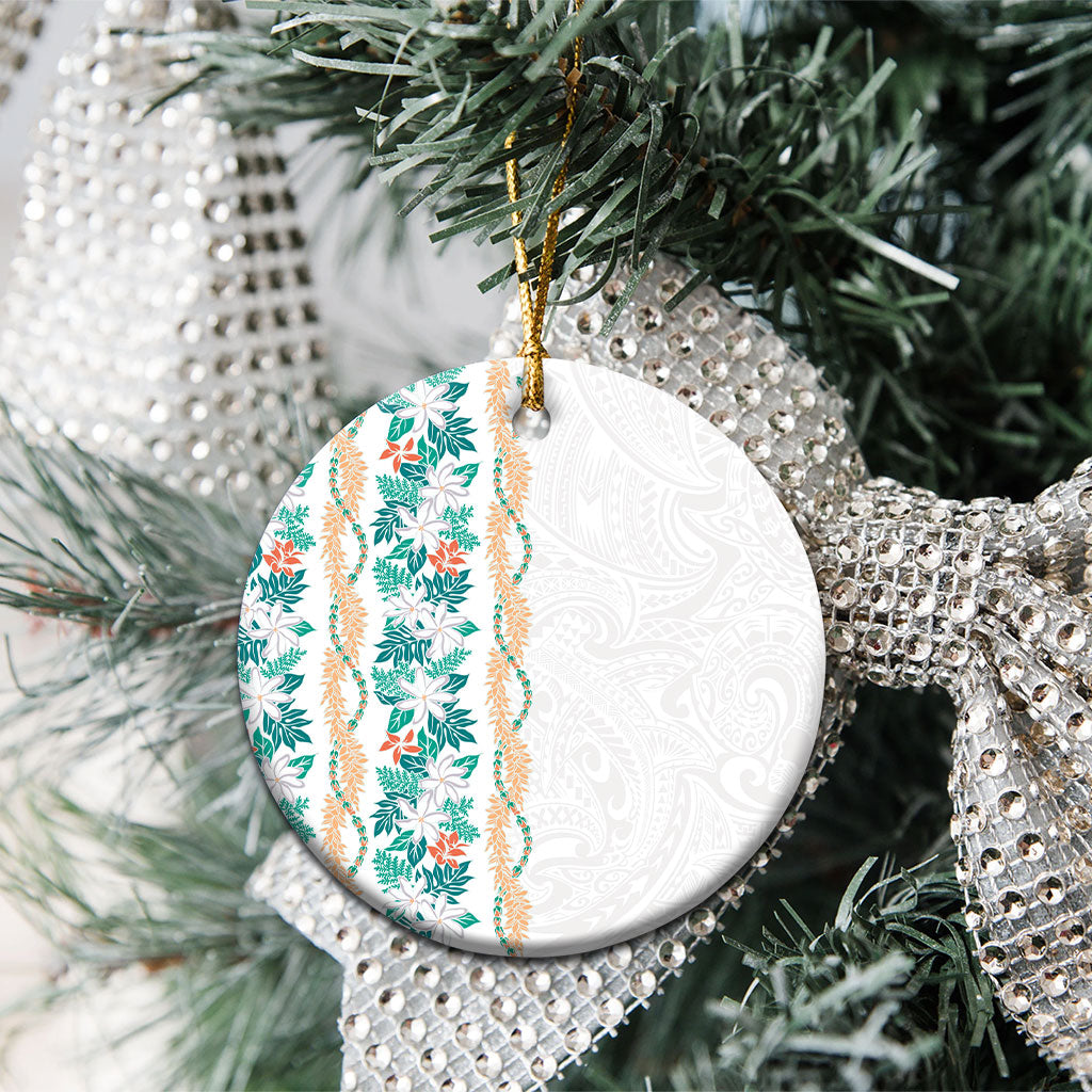 Monstera Tiare Plumeria Ceramic Ornament Teal Polynesian Pattern LT01 - Polynesian Pride