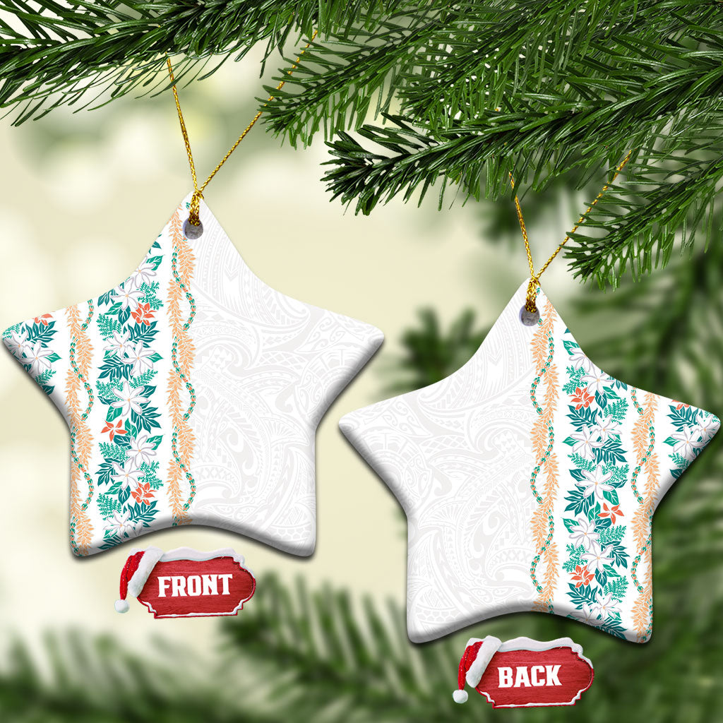 Monstera Tiare Plumeria Ceramic Ornament Teal Polynesian Pattern LT01 Star Teal - Polynesian Pride