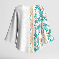 Monstera Tiare Plumeria Kimono Sleeve Blouse Teal Polynesian Pattern LT01 - Polynesian Pride