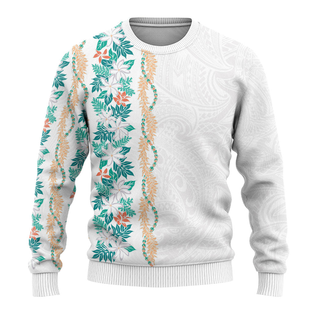 Monstera Tiare Plumeria Ugly Christmas Sweater Teal Polynesian Pattern LT01 - Polynesian Pride