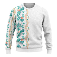 Monstera Tiare Plumeria Ugly Christmas Sweater Teal Polynesian Pattern LT01 - Polynesian Pride