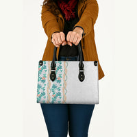 Monstera Tiare Plumeria Leather Bag Teal Polynesian Pattern LT01 - Polynesian Pride