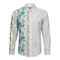 Monstera Tiare Plumeria Long Sleeve Button Shirt Teal Polynesian Pattern LT01 Unisex Teal - Polynesian Pride