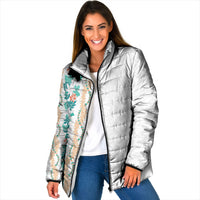 Monstera Tiare Plumeria Padded Jacket Teal Polynesian Pattern LT01 Women Teal - Polynesian Pride