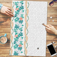 Monstera Tiare Plumeria Puzzle Teal Polynesian Pattern LT01 Teal - Polynesian Pride