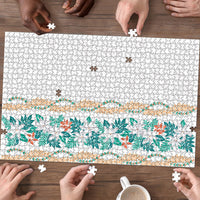 Monstera Tiare Plumeria Puzzle Teal Polynesian Pattern LT01 - Polynesian Pride