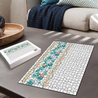 Monstera Tiare Plumeria Puzzle Teal Polynesian Pattern LT01 - Polynesian Pride