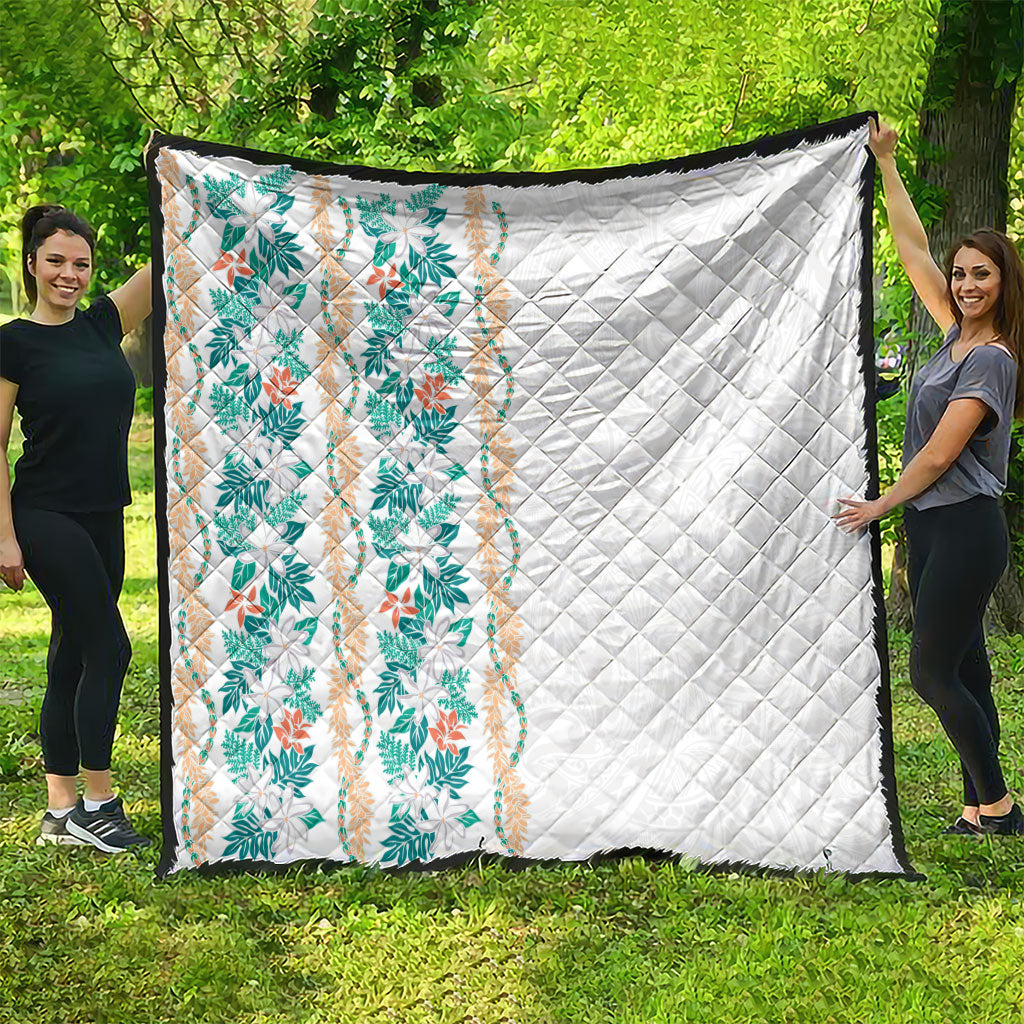 Monstera Tiare Plumeria Quilt Teal Polynesian Pattern LT01 - Polynesian Pride
