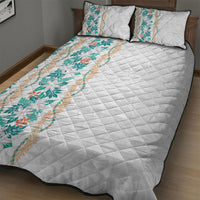 Monstera Tiare Plumeria Quilt Bed Set Teal Polynesian Pattern LT01 - Polynesian Pride