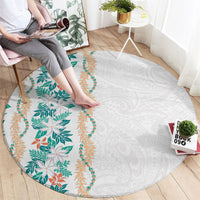 Monstera Tiare Plumeria Round Carpet Teal Polynesian Pattern LT01 - Polynesian Pride