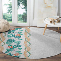 Monstera Tiare Plumeria Round Carpet Teal Polynesian Pattern LT01 - Polynesian Pride