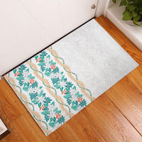 Monstera Tiare Plumeria Rubber Doormat Teal Polynesian Pattern LT01 - Polynesian Pride