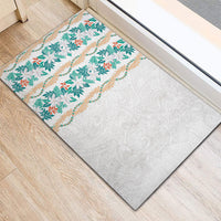 Monstera Tiare Plumeria Rubber Doormat Teal Polynesian Pattern LT01 - Polynesian Pride