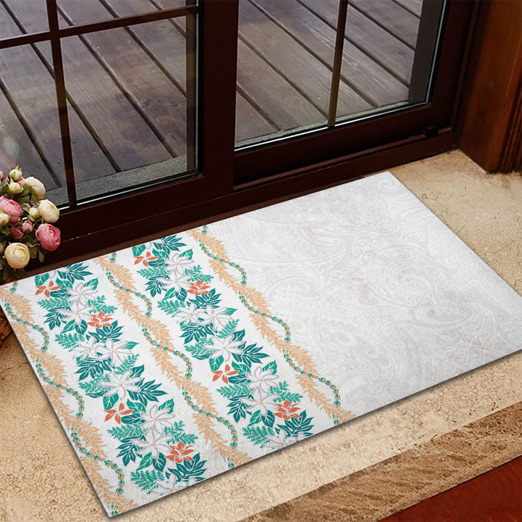 Monstera Tiare Plumeria Rubber Doormat Teal Polynesian Pattern LT01 - Polynesian Pride