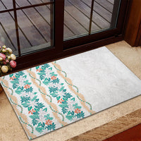 Monstera Tiare Plumeria Rubber Doormat Teal Polynesian Pattern LT01 - Polynesian Pride