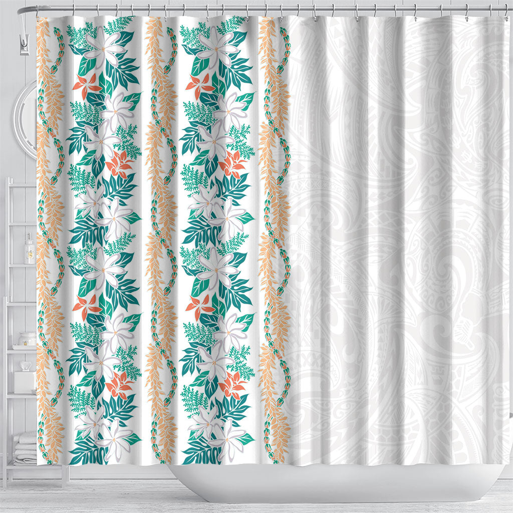 Monstera Tiare Plumeria Shower Curtain Teal Polynesian Pattern LT01 - Polynesian Pride