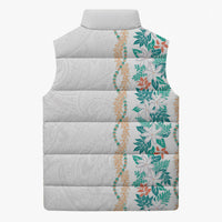 Monstera Tiare Plumeria Sleeveless Puffer Jacket Teal Polynesian Pattern LT01 - Polynesian Pride