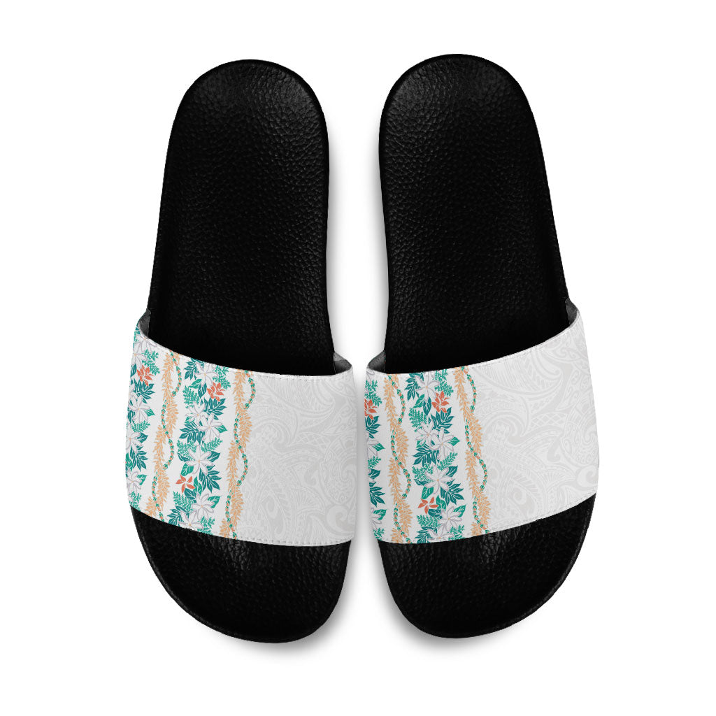 Monstera Tiare Plumeria Slide Sandals Teal Polynesian Pattern LT01 Teal - Polynesian Pride