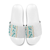 Monstera Tiare Plumeria Slide Sandals Teal Polynesian Pattern LT01 Teal - Polynesian Pride