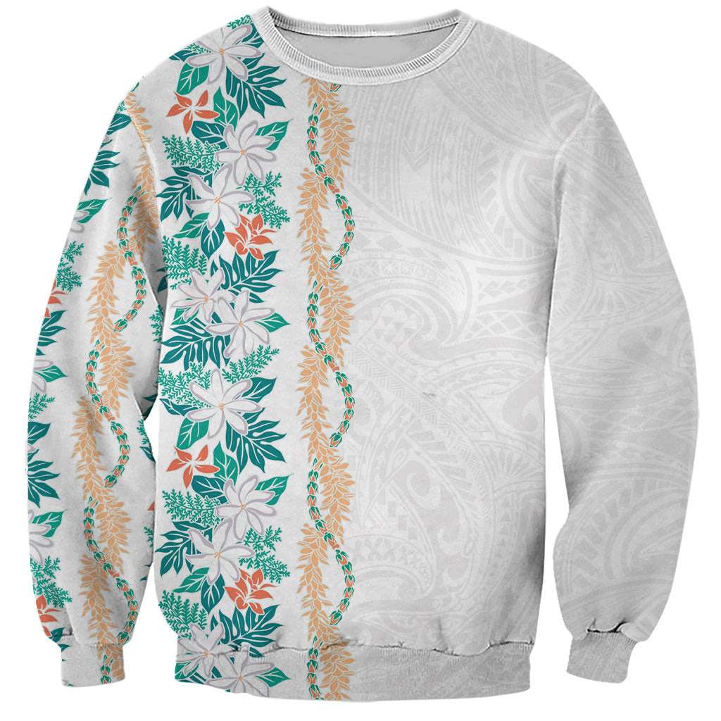 Monstera Tiare Plumeria Sweatshirt Teal Polynesian Pattern LT01 Unisex Teal - Polynesian Pride