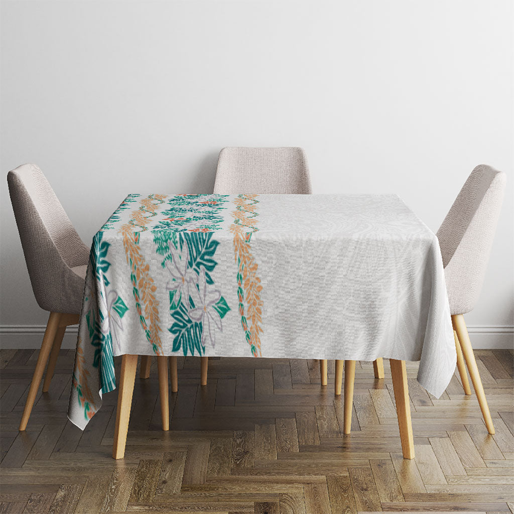 Monstera Tiare Plumeria Tablecloth Teal Polynesian Pattern LT01 - Polynesian Pride