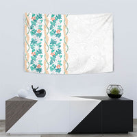Monstera Tiare Plumeria Tapestry Teal Polynesian Pattern LT01 - Polynesian Pride