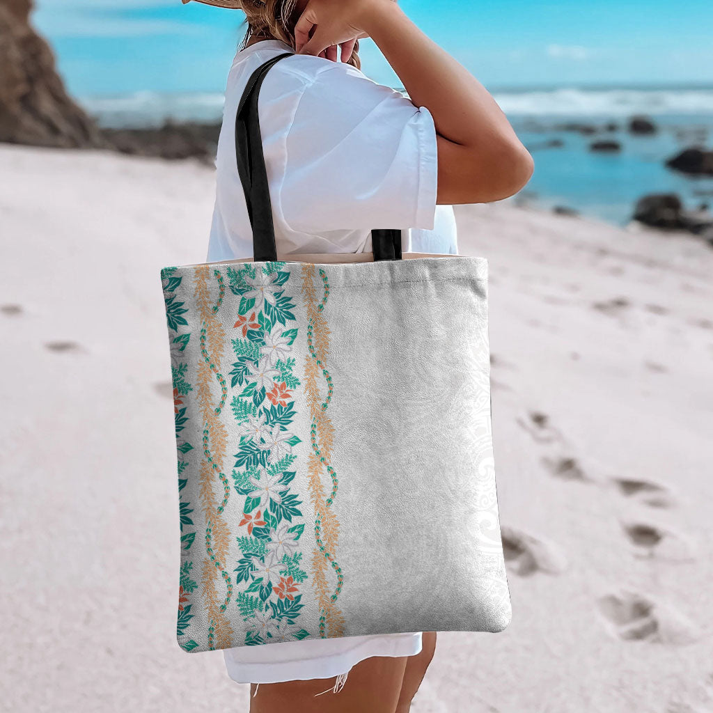 Monstera Tiare Plumeria Tote Bag Teal Polynesian Pattern LT01 - Polynesian Pride
