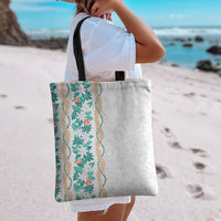 Monstera Tiare Plumeria Tote Bag Teal Polynesian Pattern LT01 - Polynesian Pride