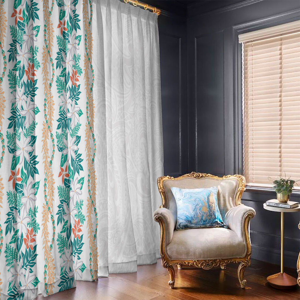 Monstera Tiare Plumeria Window Curtain Teal Polynesian Pattern LT01 - Polynesian Pride