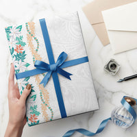 Monstera Tiare Plumeria Wrapping Paper Teal Polynesian Pattern LT01 - Polynesian Pride