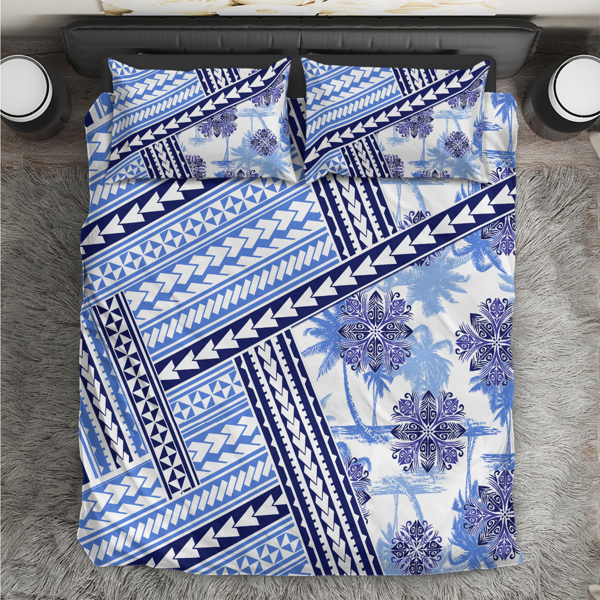 Hawaii Quilt Bedding Set Kakau Polynesian Pattern Blue Version LT01 Blue - Polynesian Pride