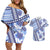 Hawaii Quilt Couples Matching Off Shoulder Short Dress and Hawaiian Shirt Kakau Polynesian Pattern Blue Version LT01 Blue - Polynesian Pride