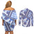 Hawaii Quilt Couples Matching Off Shoulder Short Dress and Long Sleeve Button Shirt Kakau Polynesian Pattern Blue Version LT01 - Polynesian Pride