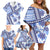 Hawaii Quilt Family Matching Off Shoulder Short Dress and Hawaiian Shirt Kakau Polynesian Pattern Blue Version LT01 - Polynesian Pride