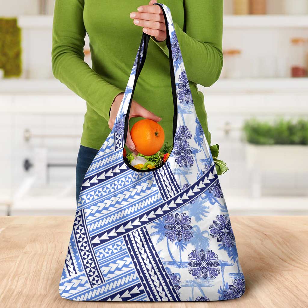 Hawaii Quilt Grocery Bag Kakau Polynesian Pattern Blue Version