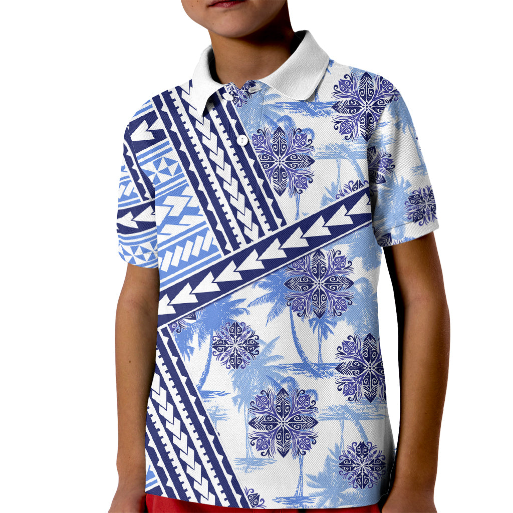 Hawaii Quilt Kid Polo Shirt Kakau Polynesian Pattern Blue Version LT01 Kid Blue - Polynesian Pride