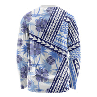 Hawaii Quilt Long Sleeve Shirt Kakau Polynesian Pattern Blue Version LT01 - Polynesian Pride