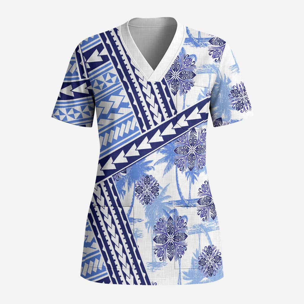 Hawaii Quilt Scrub Top Kakau Polynesian Pattern Blue Version - Polynesian Pride