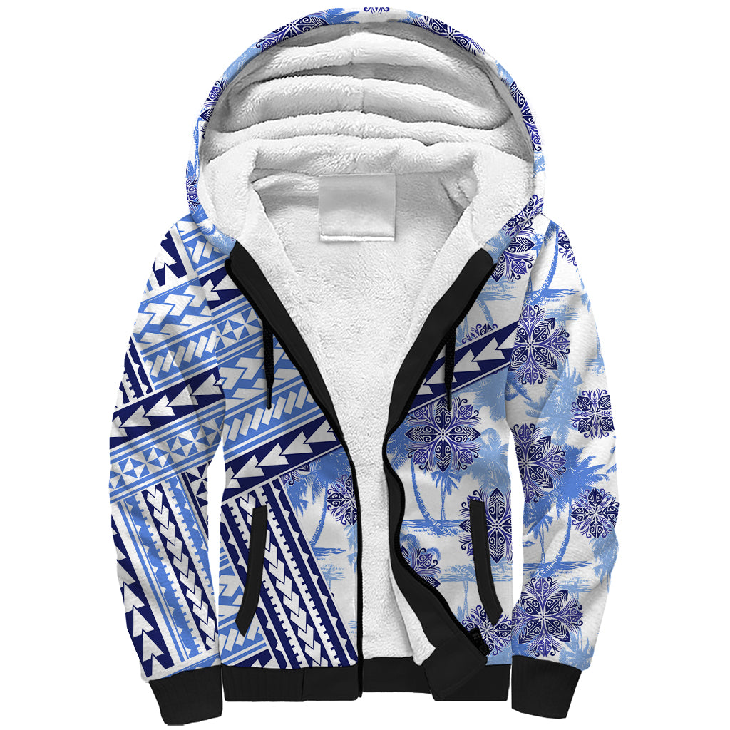 Hawaii Quilt Sherpa Hoodie Kakau Polynesian Pattern Blue Version LT01 Unisex Blue - Polynesian Pride