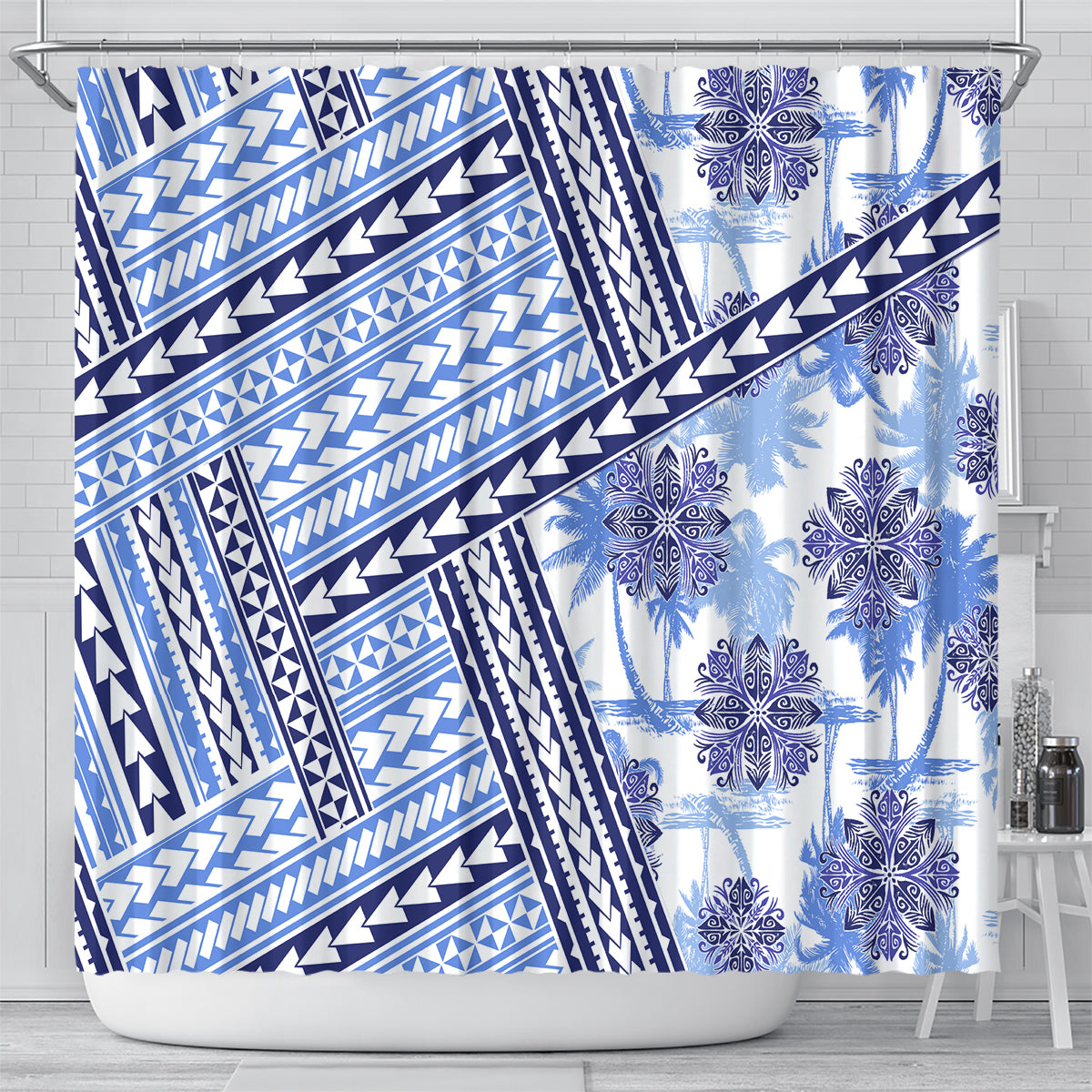 Hawaii Quilt Shower Curtain Kakau Polynesian Pattern Blue Version LT01 - Polynesian Pride