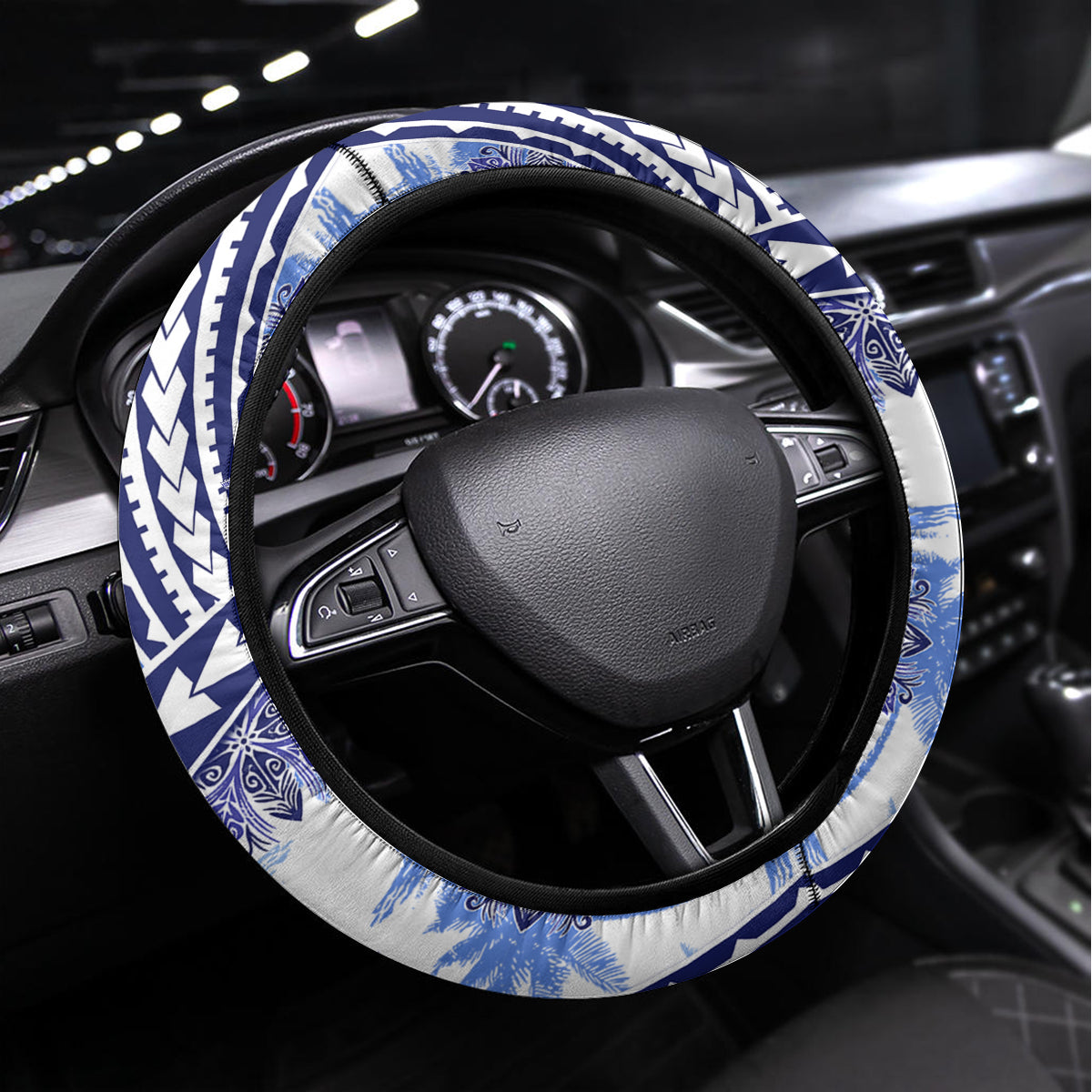 Hawaii Quilt Steering Wheel Cover Kakau Polynesian Pattern Blue Version