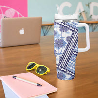 Hawaii Quilt Tumbler With Handle Kakau Polynesian Pattern Blue Version